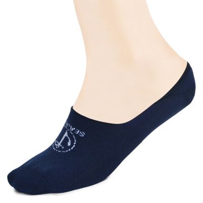 Seajure Cotton No Show Low Cut Invisible Socks with non-slip silicone heel Navy Blue and White Unisex, for men and women