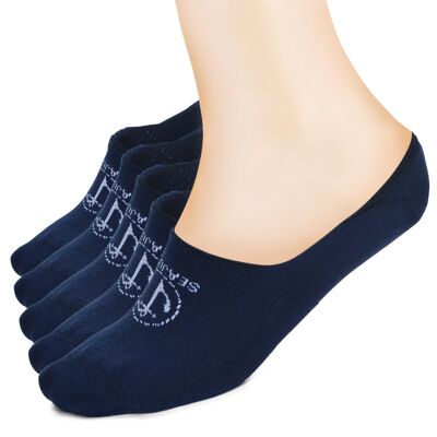 5 Pack Seajure Cotton No Show Low Cut Invisible Socks with non-slip silicone heel Navy Blue and White Unisex, for men and women