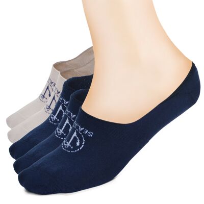 Pack de 5 calcetines invisibles Seajure Cotton No Show de corte bajo con tacón de silicona antideslizante Azul marino, crema y blanco unisex, para hombres y mujeres