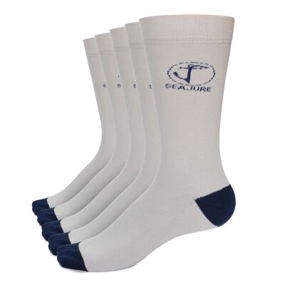 5 Pack Seajure Cotton Socks with Comfort Cuff Cream and Navy Blue Unisex, for men and women x