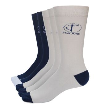 Lot de 5 chaussettes en coton Seajure avec poignets confort crème et bleu marine unisexe, pour hommes et femmes 1