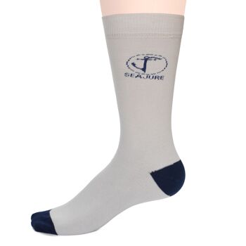 Lot de 5 chaussettes en coton Seajure avec poignets confort crème et bleu marine unisexe, pour hommes et femmes 2