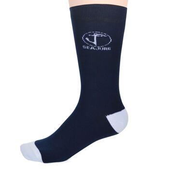 Lot de 5 chaussettes en coton Seajure avec poignets confort crème et bleu marine unisexe, pour hommes et femmes 4