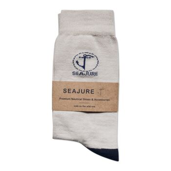 Lot de 5 chaussettes en coton Seajure avec poignets confort crème et bleu marine unisexe, pour hommes et femmes 6