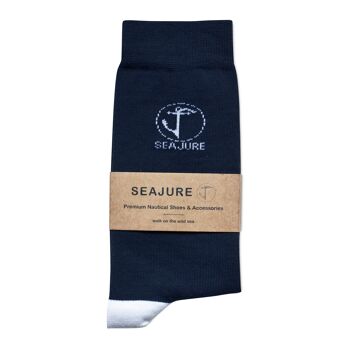 Lot de 5 chaussettes en coton Seajure avec poignets confort crème et bleu marine unisexe, pour hommes et femmes 7