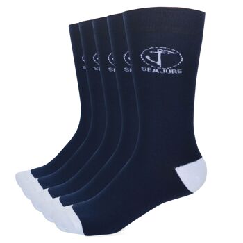 Lot de 5 chaussettes en coton Seajure avec poignets confortables bleu marine et blanc unisexe, pour hommes et femmes 1
