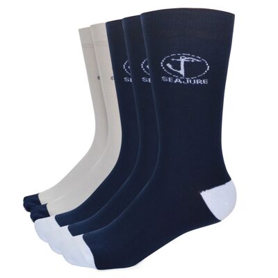 5 Pack Seajure Cotton Socks with Comfort Cuff Navy Blue, White and Cream Unisex, for men and women