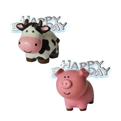 Farm Animals Resin Cake Toppers & Silver Happy Bday Motto