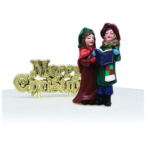 Christmas Carollers Resin Cake Topper & Gold Motto