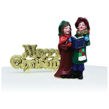 Christmas Carollers Cake Topper & devise dorée