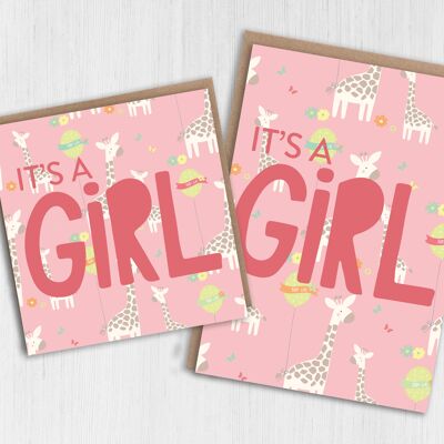 New baby card: It’s a girl – giraffes