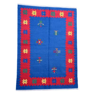 Alfombra Kilim azul Tory vintage tejida a mano