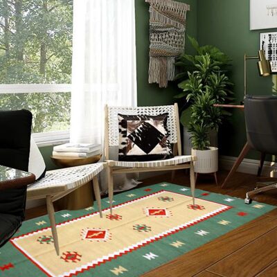 Tappeto Kilim vintage intrecciato a mano verde Glade