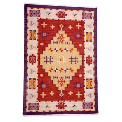 Tribal Handgemachter hoher Vintage Teppich mit Mohnblumen