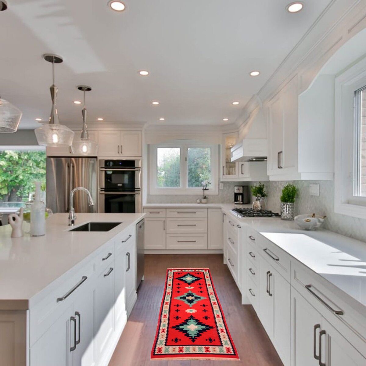 Tappeto Kilim vintage fatto a mano con melograno