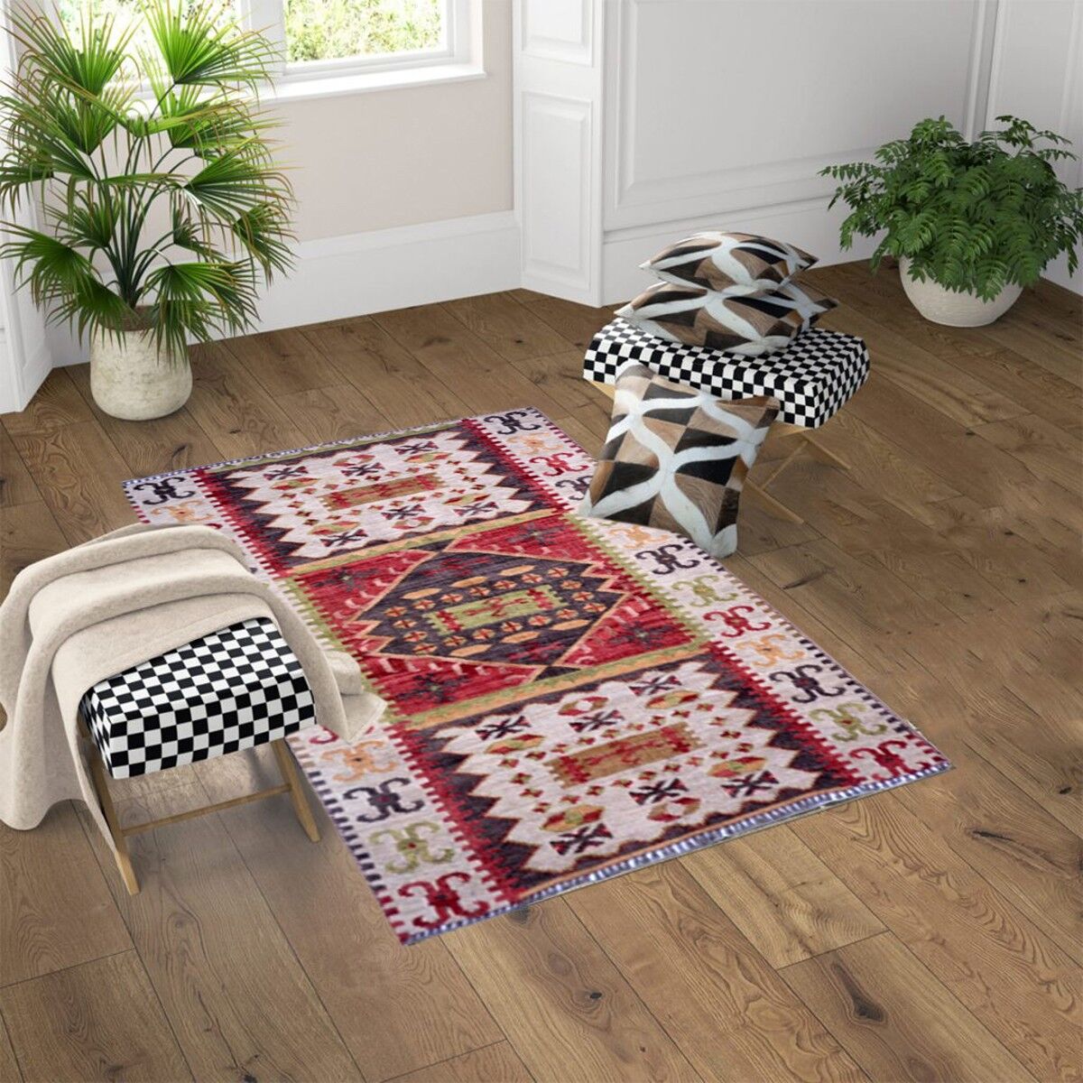 Tappeto Kilim vintage fatto a mano con tacchino freddo