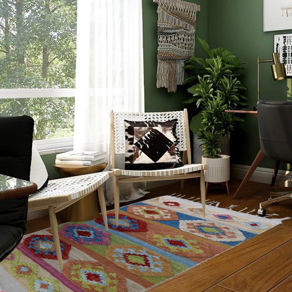 Tappeto Kilim in seta floreale nomade IKAT