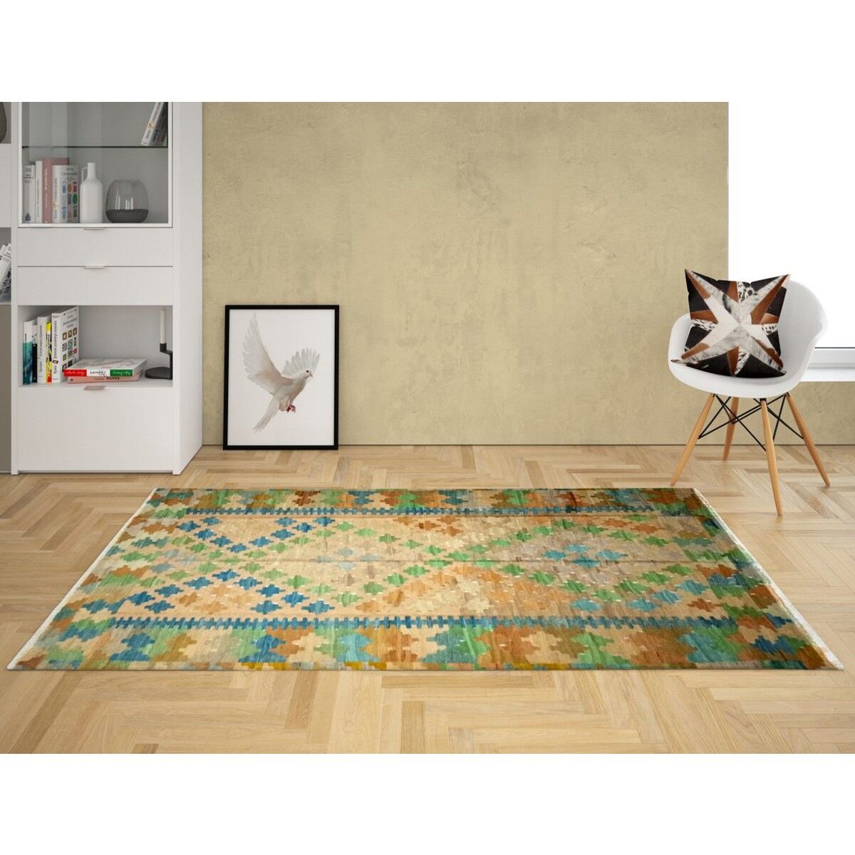 Tappeto Kilim doppio coloniale tessuto a mano