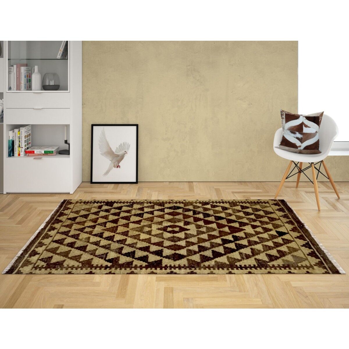 Tappeti antichi in lana marrone naturale