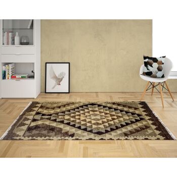 Tapis Kilim Antique Fait Main Marron Tabac 1