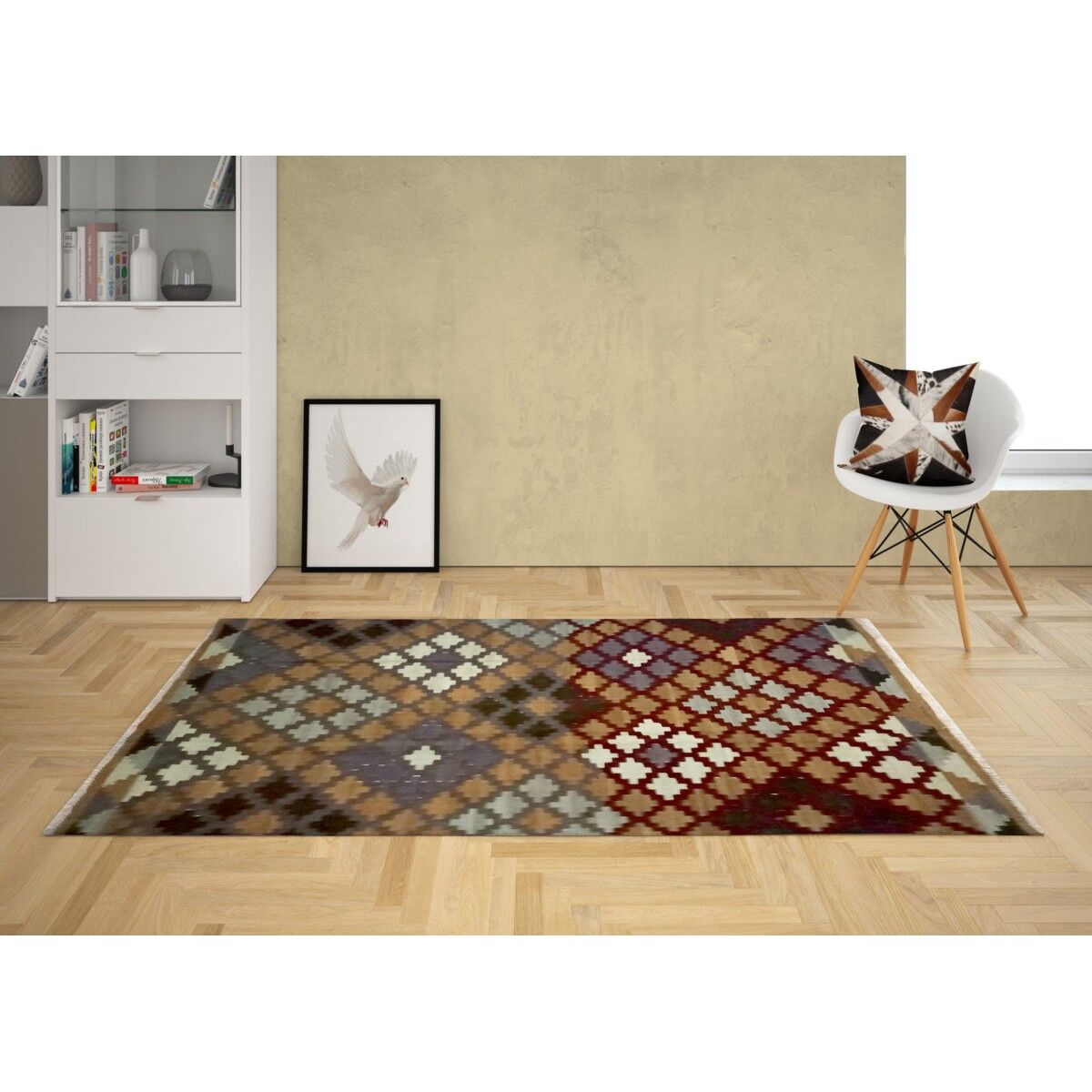 Tapis Kilim géométrique en bois flotté