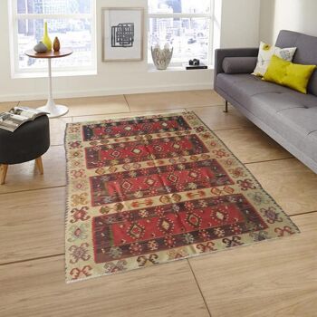 Tapis gris taupe fait main vintage 1