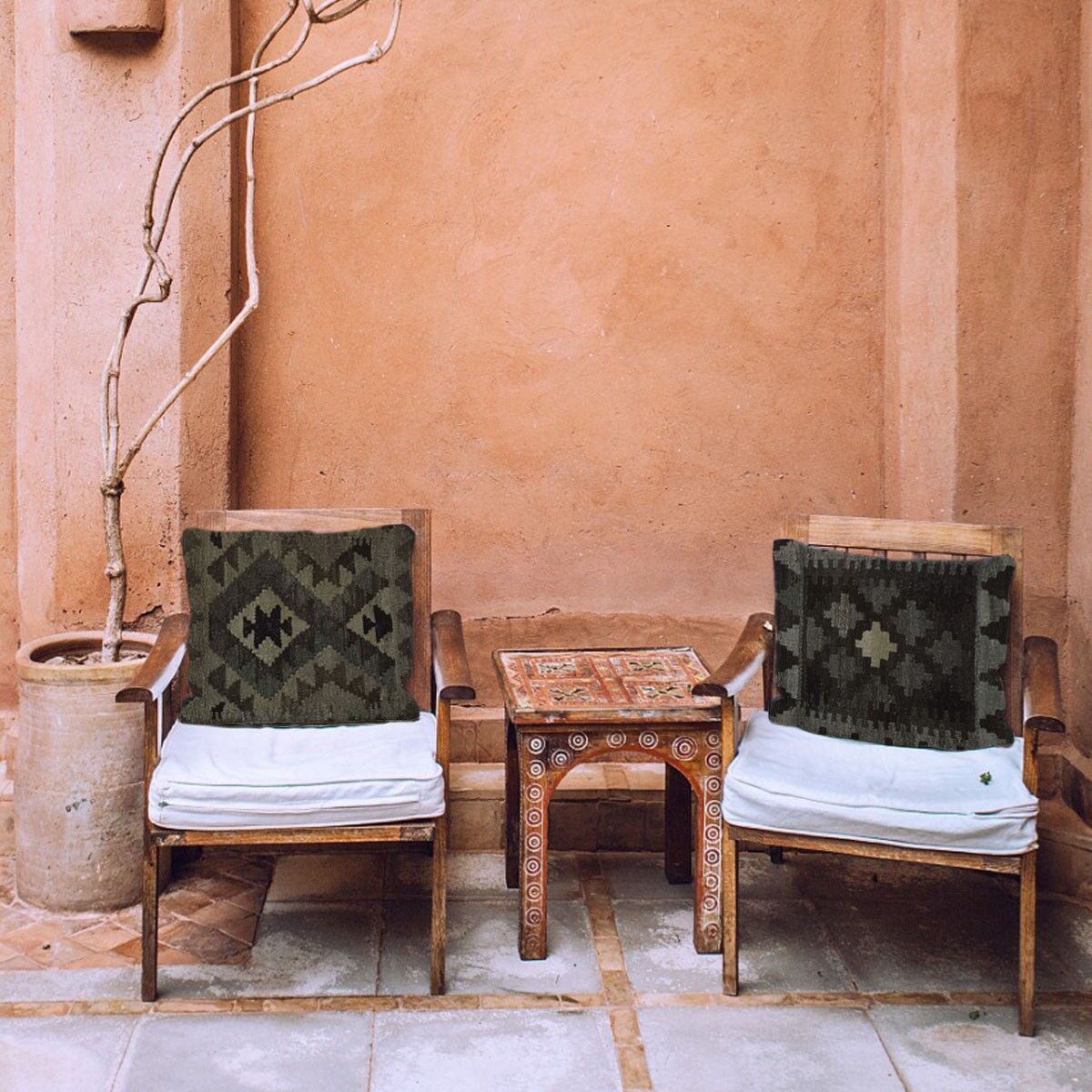 Fodera per cuscino con fagiolo di soia intrecciata a mano Kilim