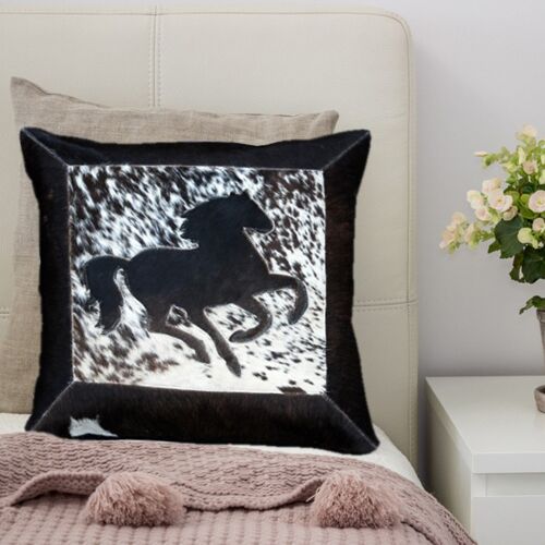 Cowhide Leather Black Cushion Cover
