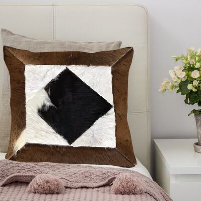 Cowhide Leather Teal Black Cushion Cover