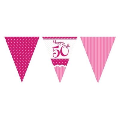Fanion de drapeau en papier du 50e anniversaire parfaitement rose