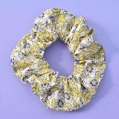 Yellow, White and Black Floral Liberty of London print Scrunchie