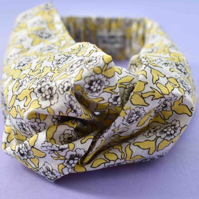 Fascia per capelli e foulard con turbante intrecciato - Giallo, bianco e nero Liberty of London Dynasty Floral