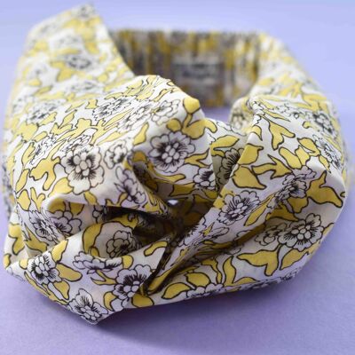 Turbante trenzado diadema y pañuelo para el cuello - Amarillo, blanco y negro Liberty of London Dynasty Floral