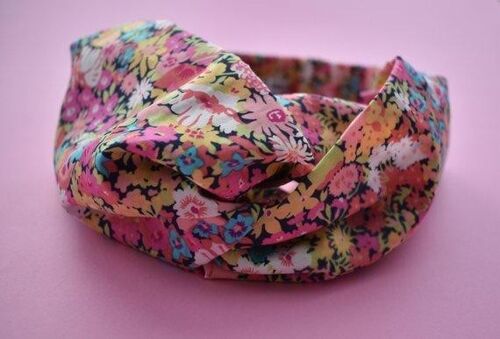 Pink and Blue Floral Twisted Turban hairband and neck scarf