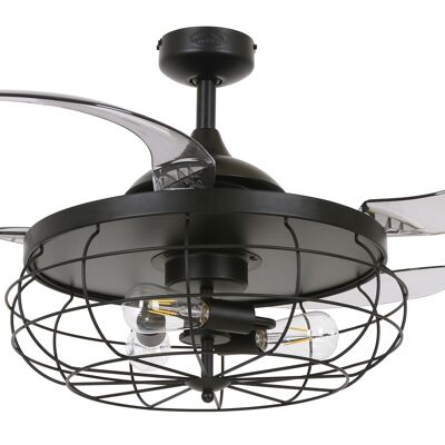 FANAWAY - Industri ceiling fan with extendable blades and designer lamp, incl. Remote control, antique black