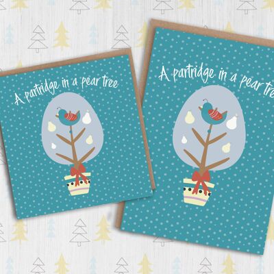 Weihnachten, Weihnachtskarte: Ein Rebhuhn in einem Birnbaum