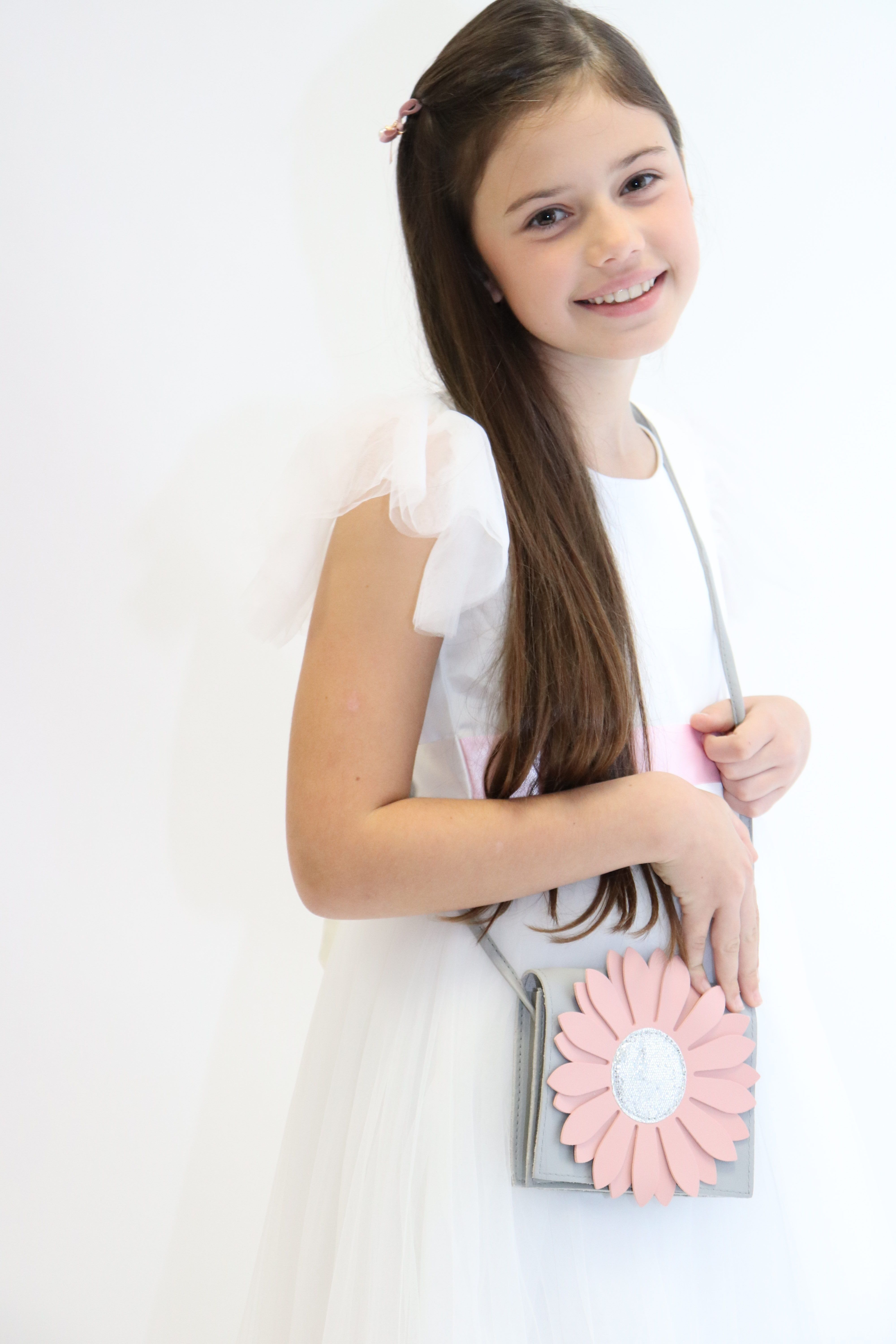 Borsa a tracolla per bambini - Flora - Rosa e Grigio