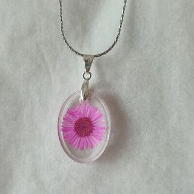 Necklace with pink dried flower