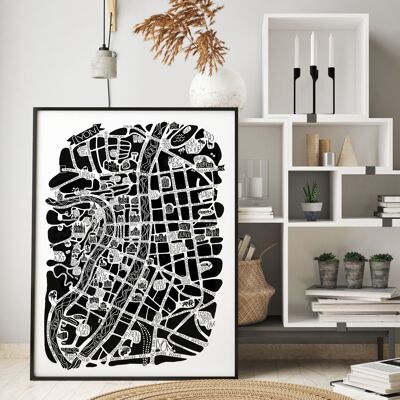 POSTER plan de ville  -  LYON  -  city map 50x70cm