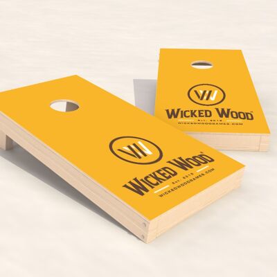 Ensemble Cornhole - Impression Vinyle Wicked Wood - 90x60cm - Jaune