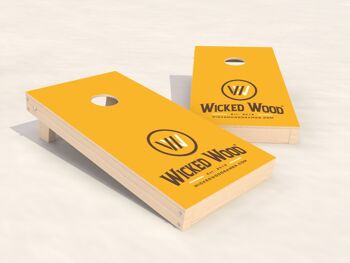 Ensemble Cornhole - Impression Vinyle Wicked Wood - 90x60cm - Jaune