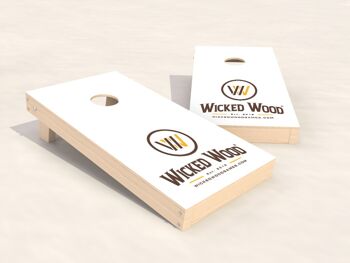 Ensemble Cornhole - Impression Vinyle Wicked Wood - 90x60cm - Blanc