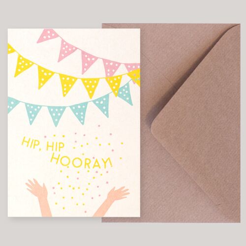 Geburtstagskarte mit Umschlag »Hip, hip Hooray!«