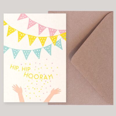 Geburtstagskarte mit Umschlag »Hip, hip Hooray!«