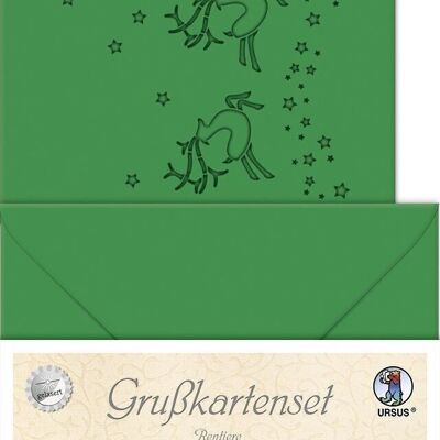 Greeting cards lasered "Reindeer", fir green