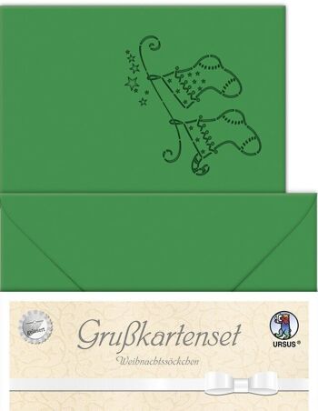 Cartes de vœux gravées au laser "Chaussettes de Noël", vert sapin 4