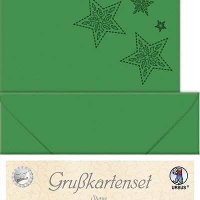 Tarjetas de felicitación "estrellas" grabadas con láser, verde abeto