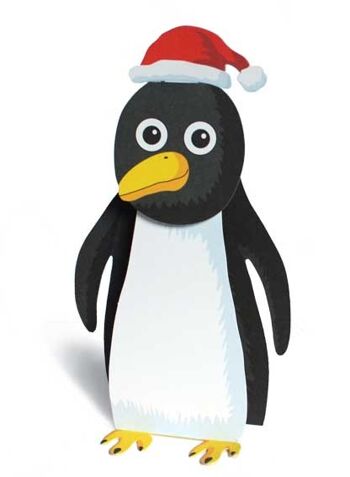 Carte de Noël 3D "Pingouin avec chapeau de Père Noël" 2