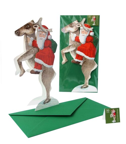 3D-Weihnachtskarte "Nikolaus auf Rentier"