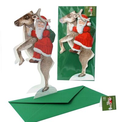 Tarjeta de Navidad 3D "Santa Claus en renos"